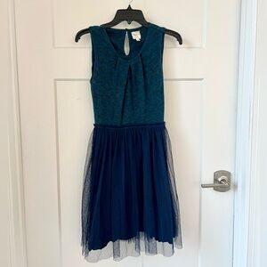 Anthropologie green + navy dress